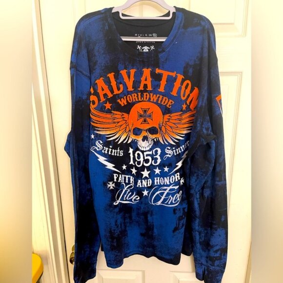 Vintage Y2K Archaic Affliction Thermal T Shirt Mens Size XL Double Sided Skull - Picture 1 of 7